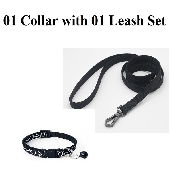 Thunder Print Pet Cat Nylon Neck Collar with Leash Bell