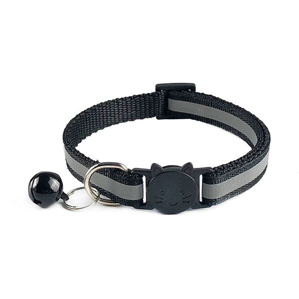 Reflective Nylon Black Cat Face Buckle Kitten Pet Neck Collar with Bell