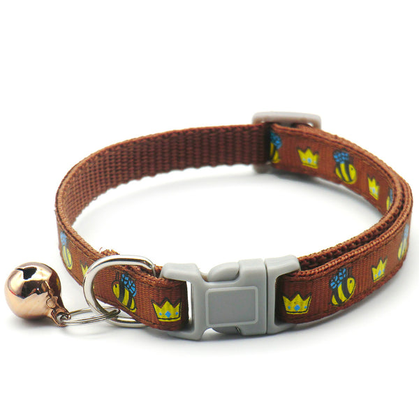 Bee Pattern Pet Kitten Cat Nylon Regular Neck Collar With Bell