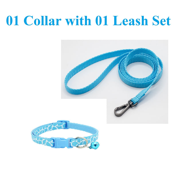 Thunder Print Pet Cat Nylon Neck Collar with Leash Bell