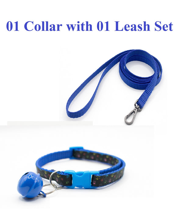 Multi Paw Small Breed Pet Nylon Neck Collar Bell with Leash
