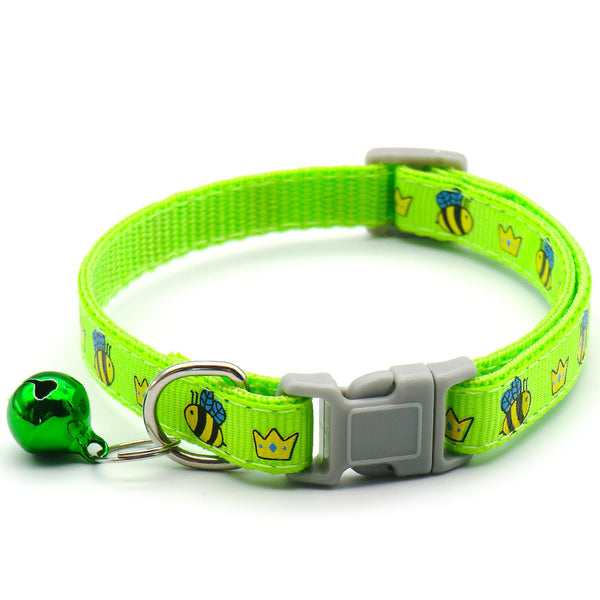 Bee Pattern Pet Kitten Cat Nylon Regular Neck Collar With Bell