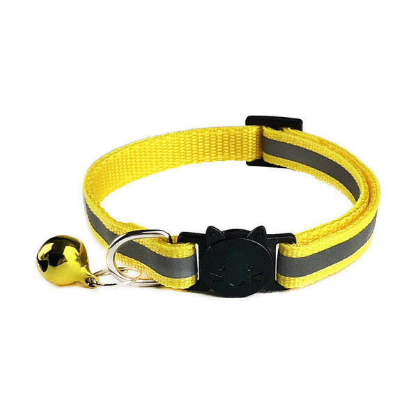 Reflective Nylon Black Cat Face Buckle Kitten Pet Neck Collar with Bell