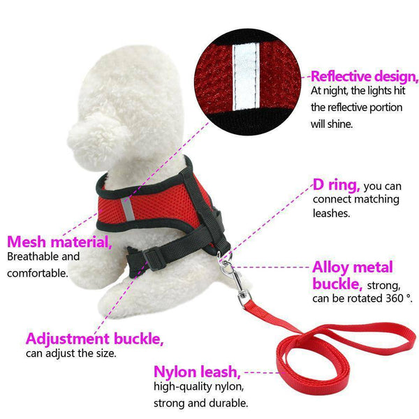 Pet Cat Dog Puppy Breathable Nylon Mesh Harness with Leash Strap
