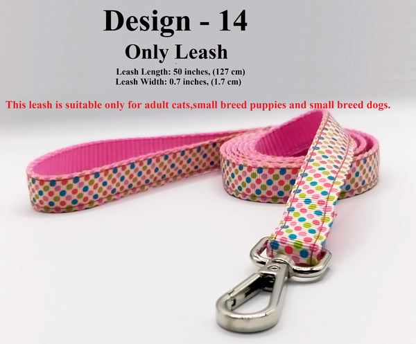 Dogs Small Breed Puppies Pet Cat Hand Made Pink Dots Pattern Leash