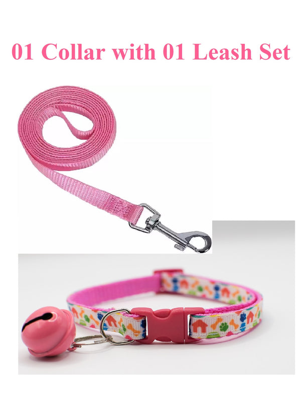 Hand Made Bone Paw Pattern Pet Cat Kitten Neck Collar Big Bell with Leash