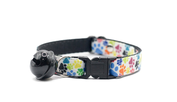 Premium Quality Nylon Cat Kitten Neck Collar Paw Pattern with Big Bell
