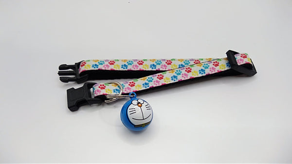 Paw Pattern Cat Kitten Adjustable Neck Collar with Doraemon Cartoon Bell