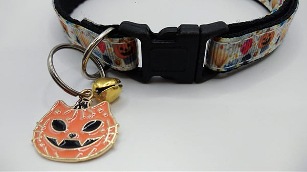 Cat Kitten Adjustable Neck Collar Black Buckle with Pumpkin Pendant