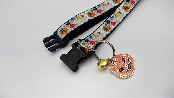 Cat Kitten Adjustable Neck Collar Black Buckle with Pumpkin Pendant