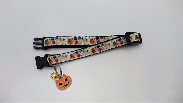 Cat Kitten Adjustable Neck Collar Black Buckle with Pumpkin Pendant