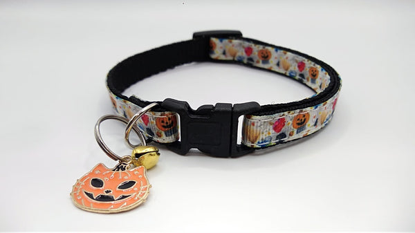 Cat Kitten Adjustable Neck Collar Black Buckle with Pumpkin Pendant