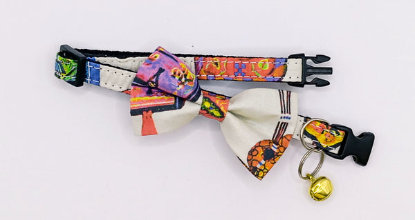 Pet Nylon Hand Made Bow Neck Collar with Bell Kitten Fabric Cat