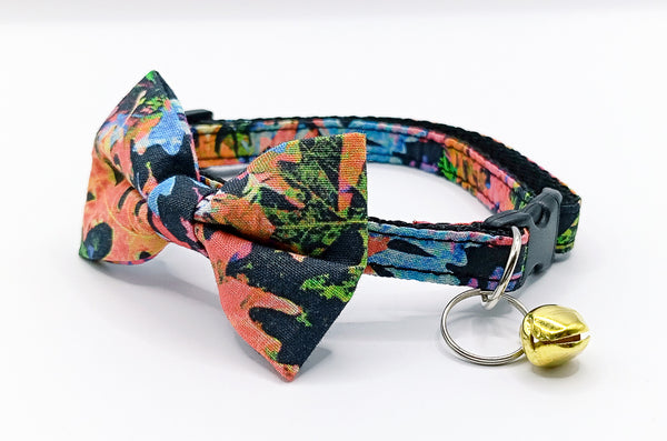 Pet Cat Kitten Hand Made Fabric Bow Neck Collar With Golden Bell