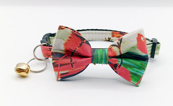 Cat Pet Kitten Nylon Hand Made Fabric Bow Neck Collar with Bell