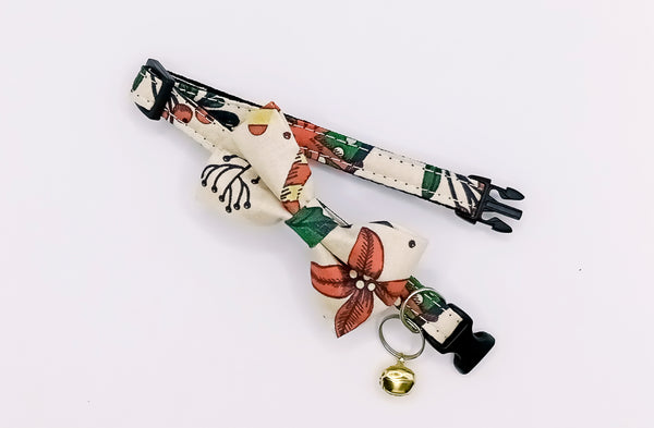 Floral Nylon Hand Made Bow Neck Collar with Bell Kitten Fabric Cat