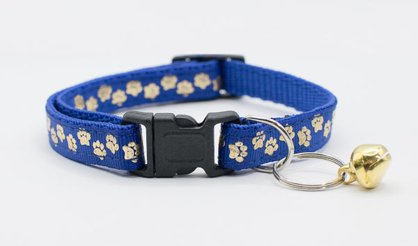 Golden Paw Pattern Pet Cat Kitten Hand Made Adjustable Neck Collar Quick Release Buckle with Bell