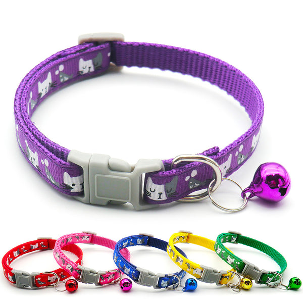 Adjustable Cat Face Nylon Neck Collar with Regular Bell