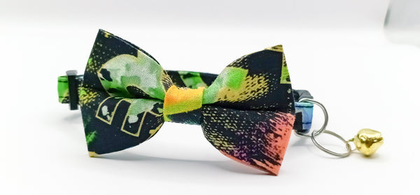Hand Made Fabric Bow Neck Collar With Golden Bell Cat Pet Kitten