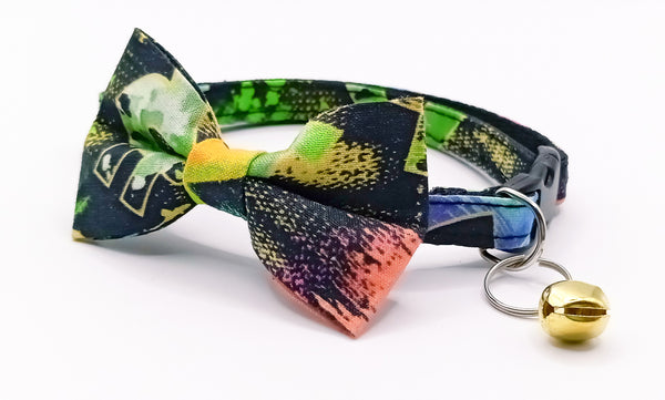 Hand Made Fabric Bow Neck Collar With Golden Bell Cat Pet Kitten