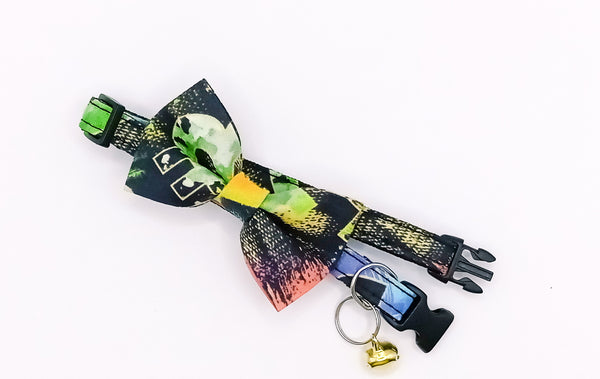 Hand Made Fabric Bow Neck Collar With Golden Bell Cat Pet Kitten