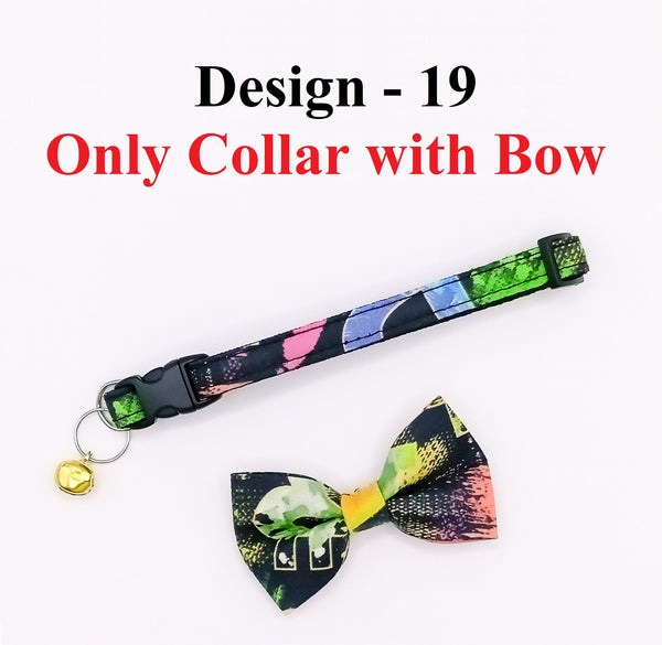 Hand Made Fabric Bow Neck Collar With Golden Bell Cat Pet Kitten