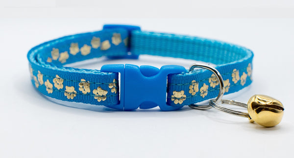 Golden Paw Pattern Pet Cat Kitten Hand Made Adjustable Neck Collar Quick Release Buckle with Bell