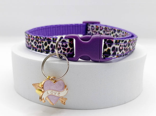 Cat Kitten Pet Leopard Neck Collar with Heart Pendant