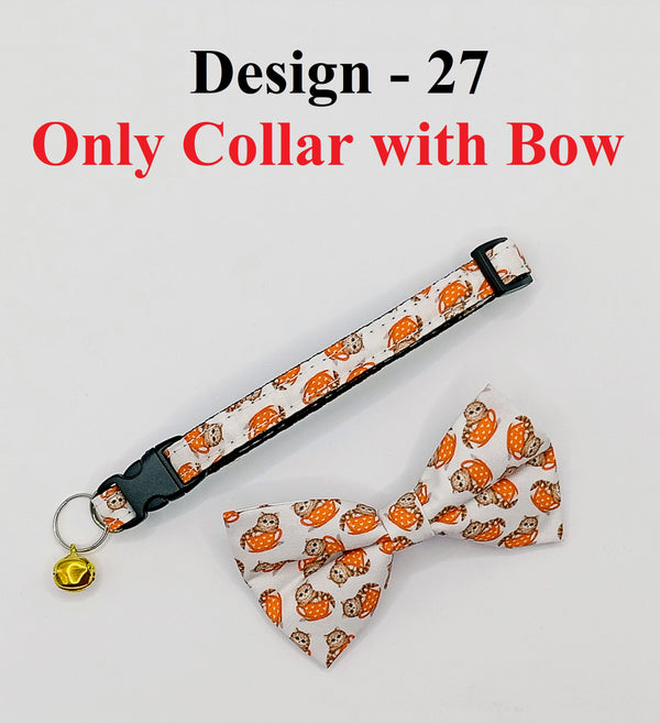Cat Cup Pattern Pet Kitten Nylon Hand Made Fabric Bow Neck Collar with Bell