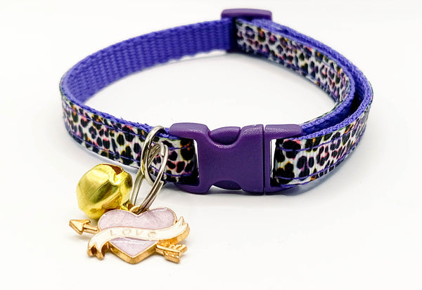 Cat Kitten Pet Leopard Neck Collar with Heart Pendant