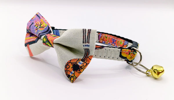 Pet Nylon Hand Made Bow Neck Collar with Bell Kitten Fabric Cat