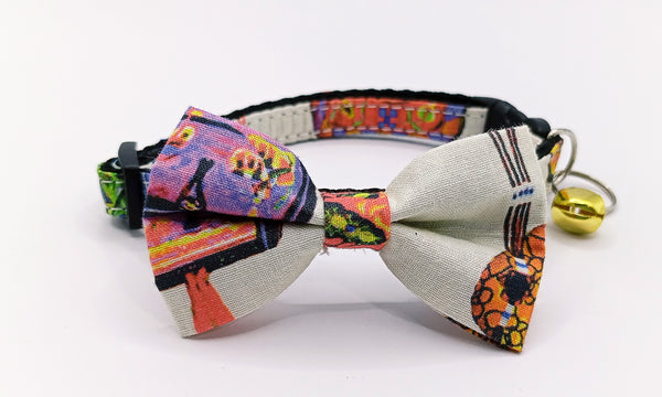 Pet Nylon Hand Made Bow Neck Collar with Bell Kitten Fabric Cat