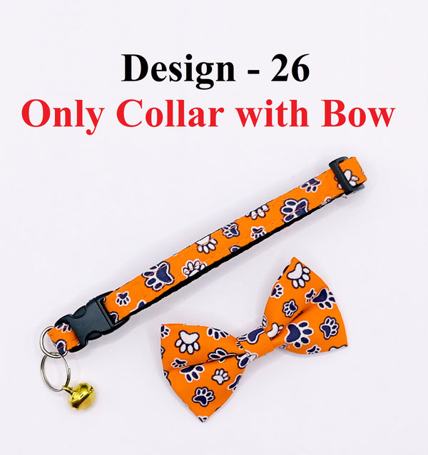 Cat Kitten Fabric Paw Pattern Nylon Hand Made Bow Neck Collar with Bell