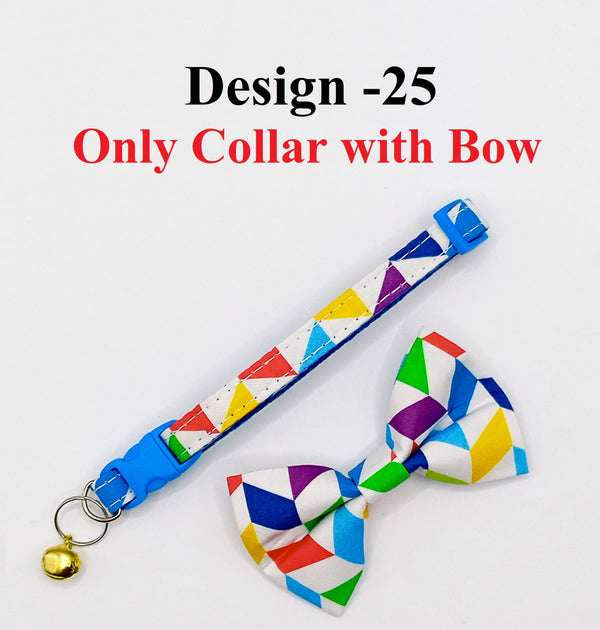 Nylon Hand Made Fabric Bow Neck Collar With Golden Bell Cat Pet Kitten