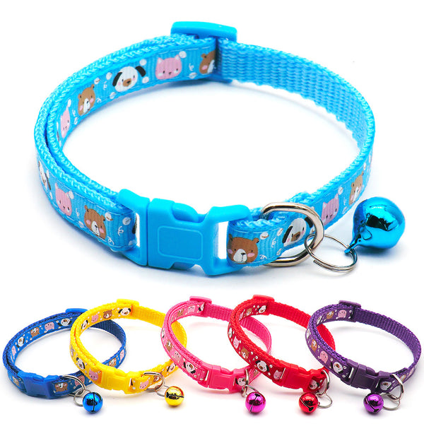 Adjustable Cat Nylon Neck Collar With Regular Bell Pet Print