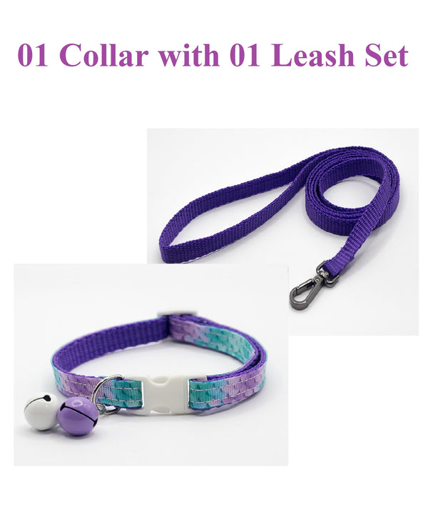 Pet Cat Hand Made Neck Collar Double Bell with Leash Glitter Mermaid Print