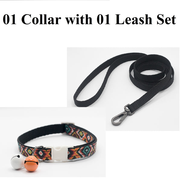 Pet Cat Kitten Hand Made Neck Collar Double Bell with Leash
