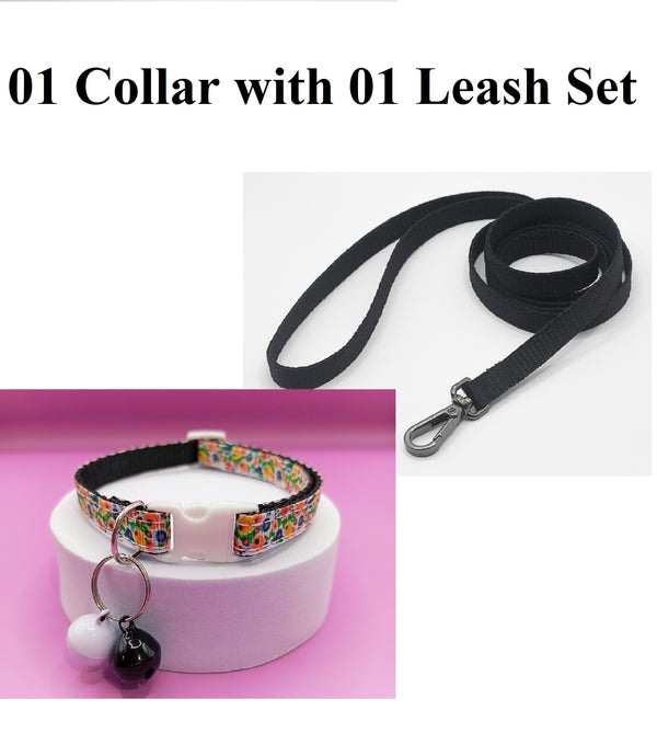 Cat Kitten Adjustable Pet Neck Collar and Double Bell with Leash