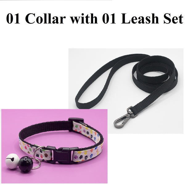 Cat Kitten Multi Paw Pattern Pet Neck Collar and Double Bell with Leash