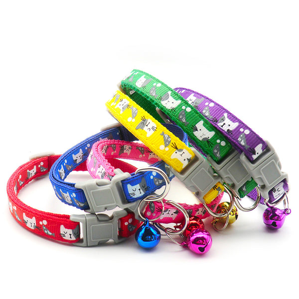 Adjustable Cat Face Nylon Neck Collar with Regular Bell
