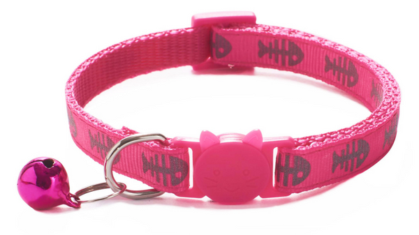 Kitten Adjustable Pet Cat Nylon Neck Collar With Regular Bell Fish Print