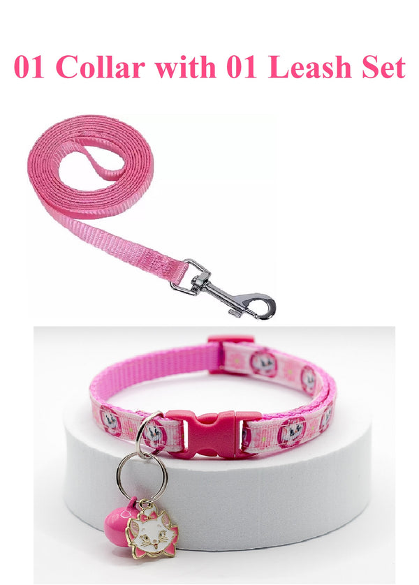 Kitty Face Pendant Cat Kitten Pet Neck Collar and Leash Regular Bell