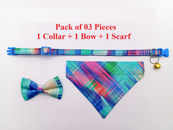 Hand Made Scarf Bow Style Cat Kitten Neck Collar With Golden Bell