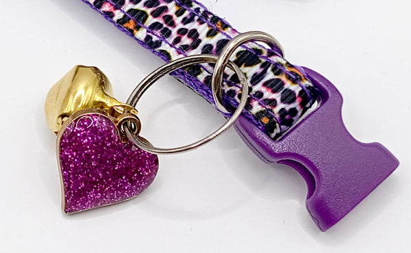 Adjustable Kitten Cat Purple Neck Collar with Heart Pendant
