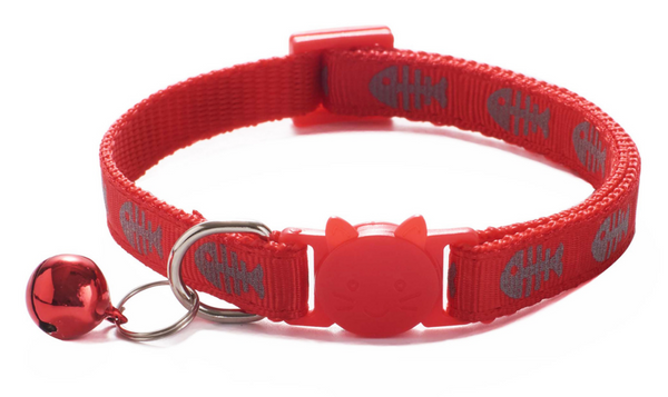 Kitten Adjustable Pet Cat Nylon Neck Collar With Regular Bell Fish Print