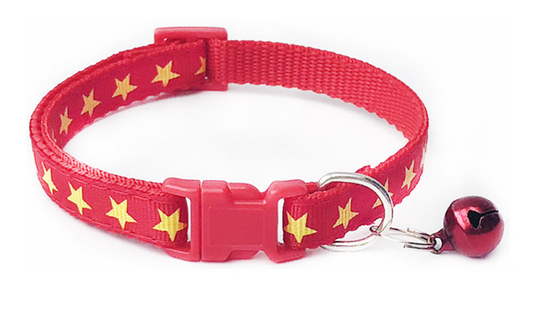 Star Pattern Adjustable Pet Cat Neck Collar With Regular Bell Kitten Nylon