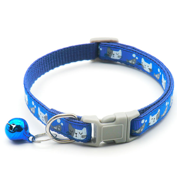 Adjustable Cat Face Nylon Neck Collar with Regular Bell