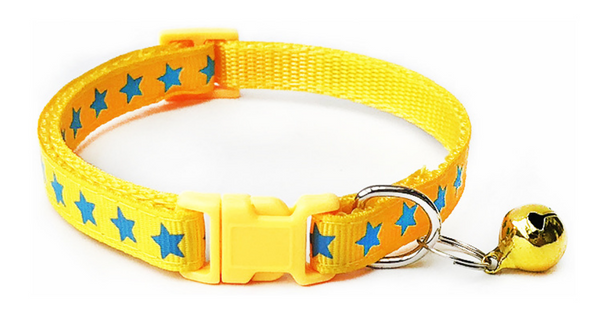 Star Pattern Adjustable Pet Cat Neck Collar With Regular Bell Kitten Nylon