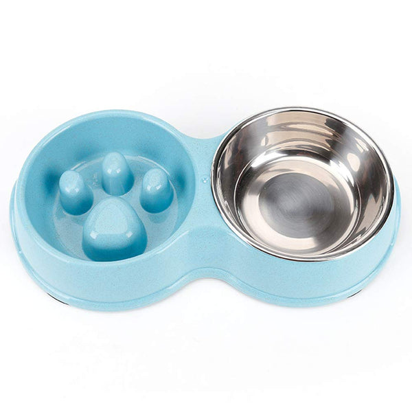 Paw Design Dual Feeding Bowl Stainless Steel And Plastic Material