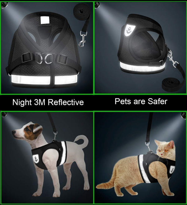 Mesh Harness with Leash Strap Pet Cat Dog Puppy Reflective Nylon